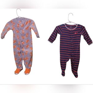 Gray & Navy Fox Print and Striped Footed One-Pieces - Set